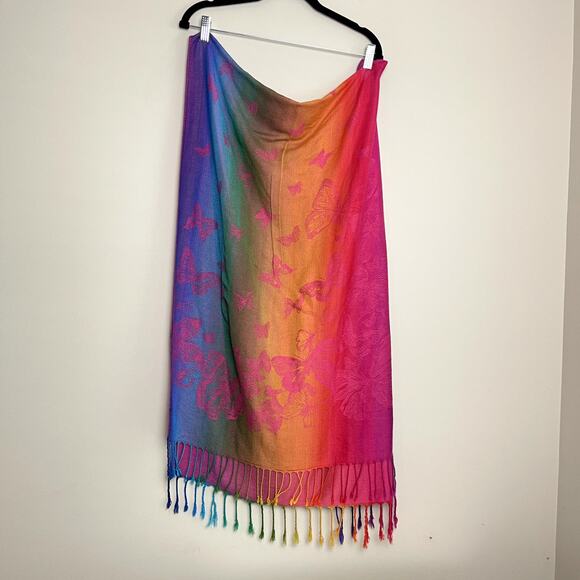 Pashmina Rainbow Butterfly Fringe Boho Electric Wrap Around Scarf - Picture 2 of 6